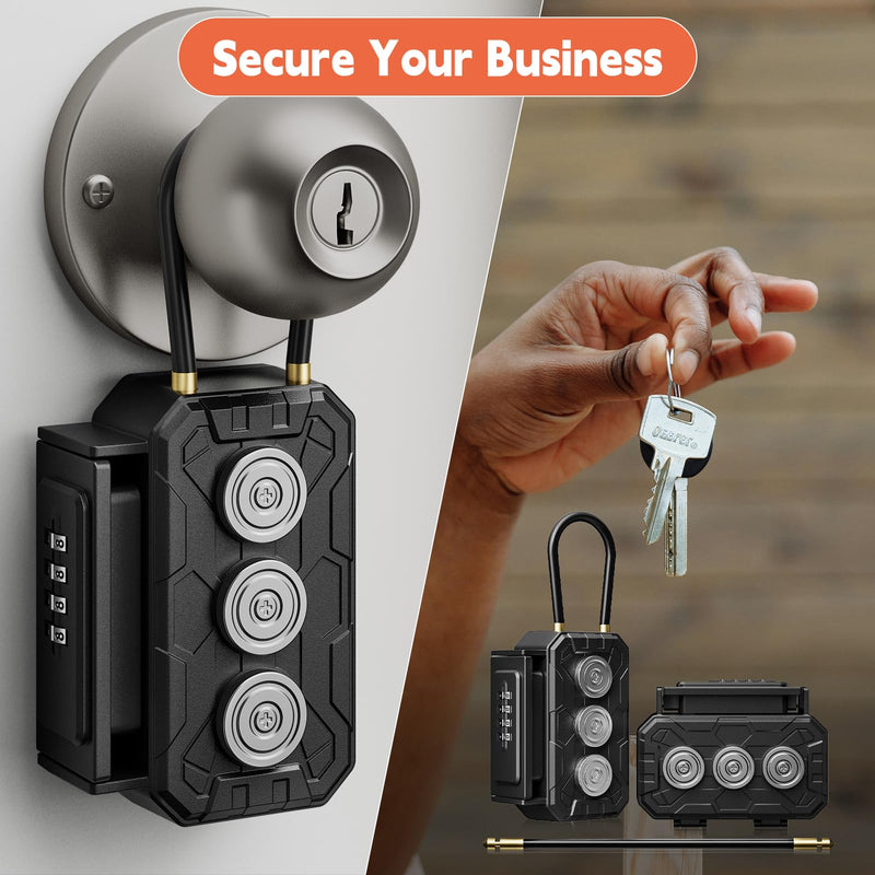 Magnetic Key Lock Box,Magnetic Key Holder Under car,Magnetic Key Cabinets,Key Holder Magnetic,Hide a Key Magnetic Holder,Waterproof Magnetic Key Hider Outside,4 Combinations & Dual Mounting, Dark REGULAR