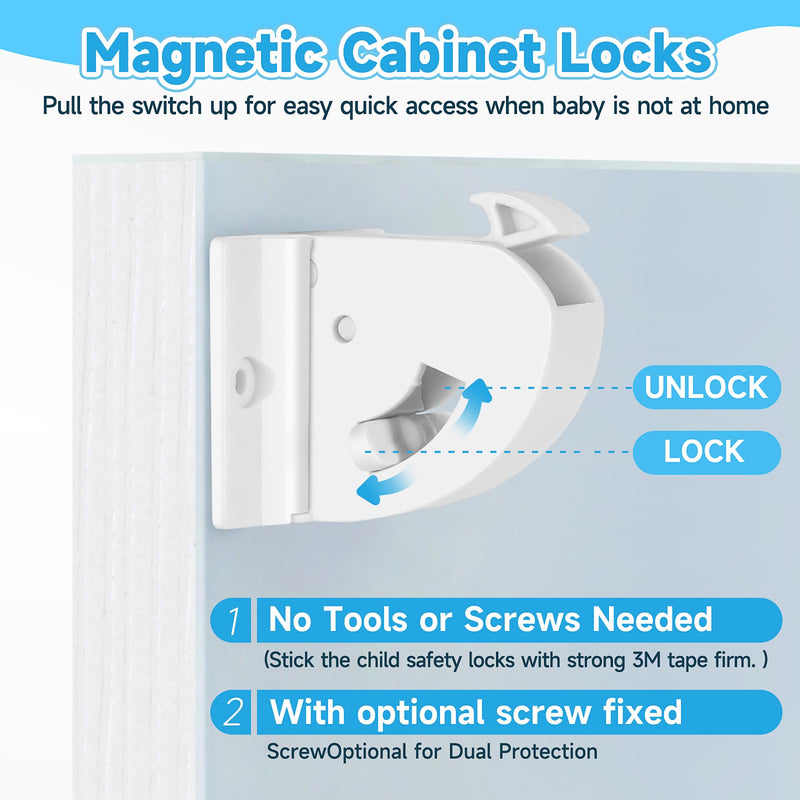 10 Pack Magnetic Cabinet Locks for Child Safety, Drawer Locks Baby Proofing, Magnetic Door Safety Locks for Cabinets and Drawers, Easy Installation No Tools Required (10 Pack and 2 Keys) 10