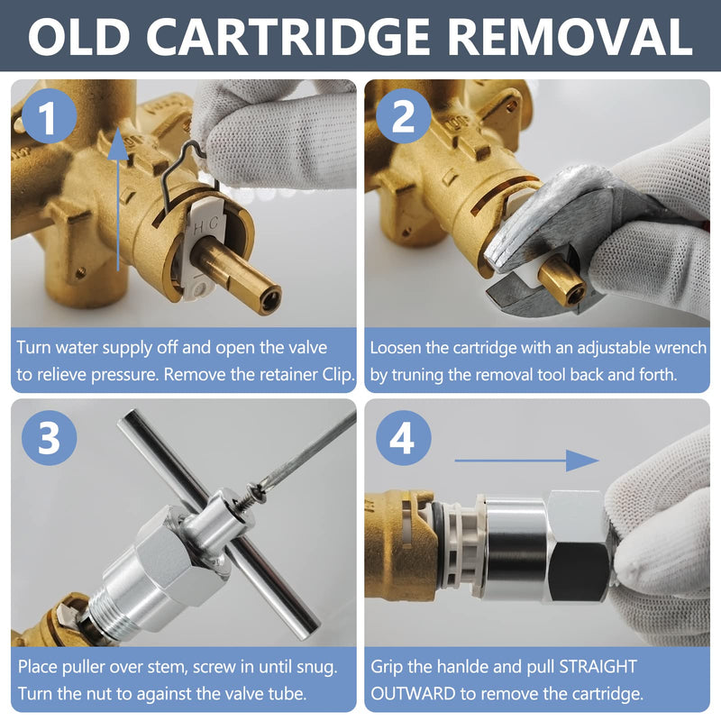 1222 Replacement Cartridge with Removal Tool 104421 and Handle Adapter Kit 116653 for Moen, Compatible with One Hanlde Posi Temp Shower Faucet