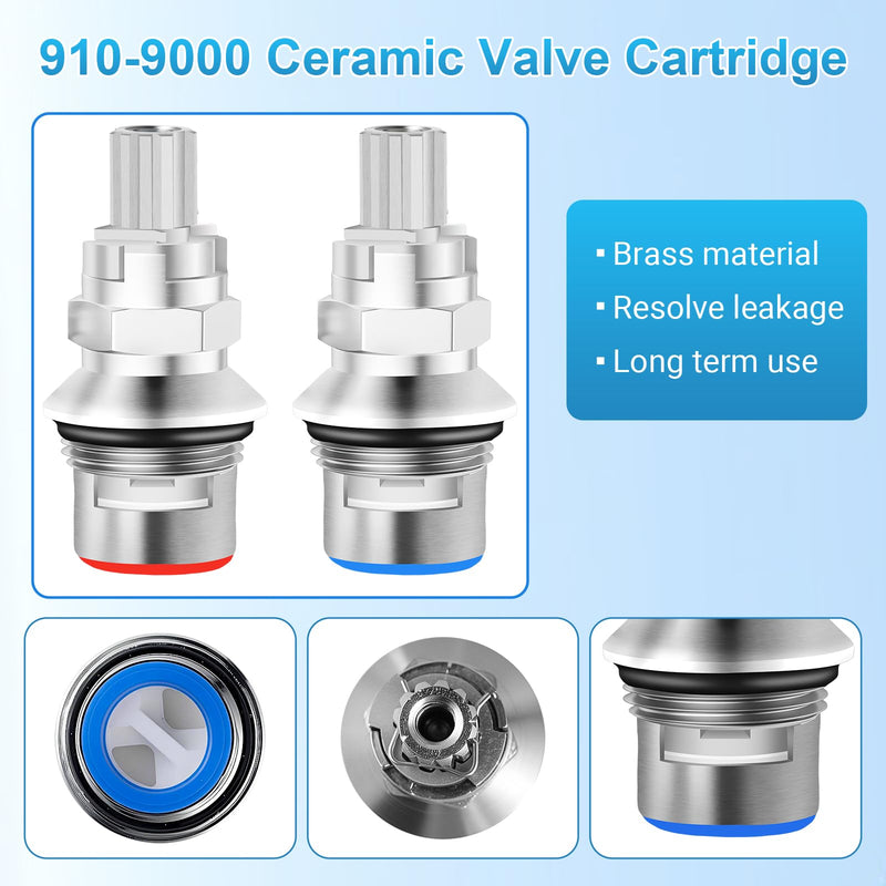 2 Pack 910-9000 Ceramic Disc Cartridge Replacement, Compatible with Price Pfister Hot & Cold Ceramic Valve, Faucet Cartridge, for 2 Handle Lavatory Faucets, 12 Point Broach﻿