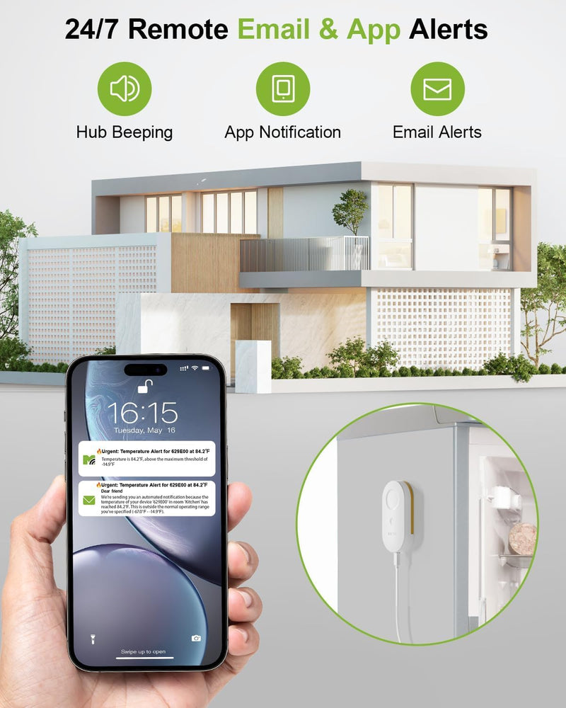 MOCREO MS1 Wireless Thermometer Freezer Alarm Sensor, Upgraded Version of ST5, Hub Required (Not Included), Email & App Alert, Data Logging, No Subscription, for Fridge, Freezer, Hot Tub MS1 Thermometer