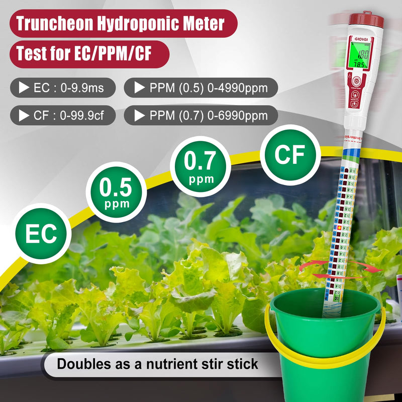Truncheon Nutrient Meter PPM Meter Hydroponics TDS Meter Digital Water Tester EC TDS Tester(EC/PPM500/PPM700/CF) Specifically Designed for DWC Hydroponic System, Indoor Plant Grow, Home Garden etc