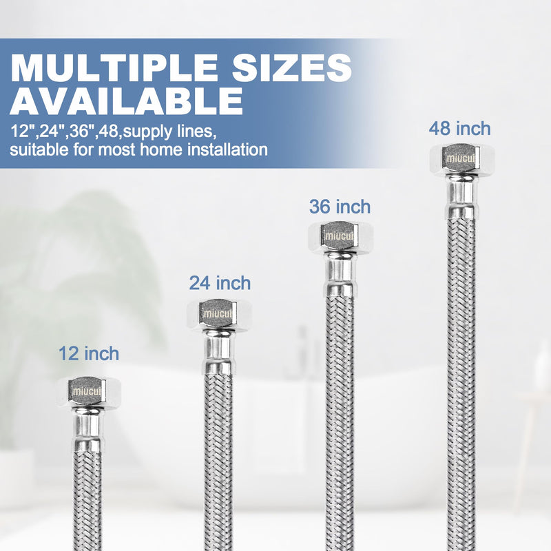 [4-Pack 12 Inch] 1/2" FIP x 3/8" COMP Faucet Supply Lines, Bathroom Faucet Hose Connector, 304 Stainless Steel Braided Water Supply Line 4