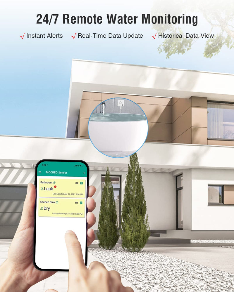 SW2 Water Leak Detector Sensor with 95dB Alarm, No Subscription Fee, Home Wireless Flood Monitor for Basement, Laundry, Pipe Leakage, Sink Overflow(MOCREO Hub Required)