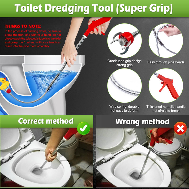 51inch Toilet Auger, Upgraded Toilet Snake, Flexible Claw Grabber Pickup Tool with 4 Claws For Picking Up Clogs In Toilet Pipes And Drains, Comes With Gloves 51inch Toilet Auger Grabber