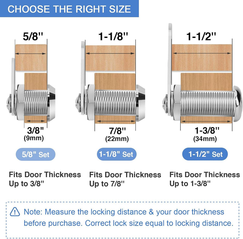 Cabinet Locks with Keys, 1-1/2" Long Cam Locks keyed Alike, Cabinet Cam Lock Set for Cabinets RV Storage Locks Tool Box, Zinc Alloy (4 Pack, 1-1/2 Inch) 4 pack