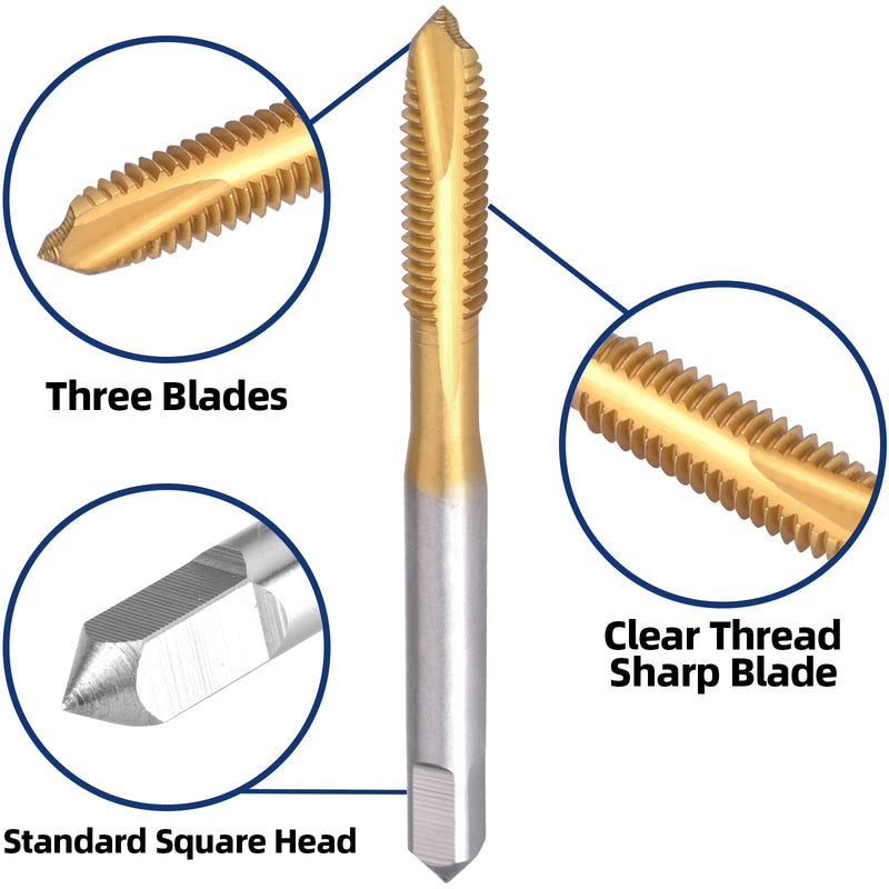 Burkit 2pcs M2.5 Spiral Point Tap, HSS Titanium coating M2.5 x 0.45 Spiral Point Plug Threading Tap Spiral Point Tap Ti-co