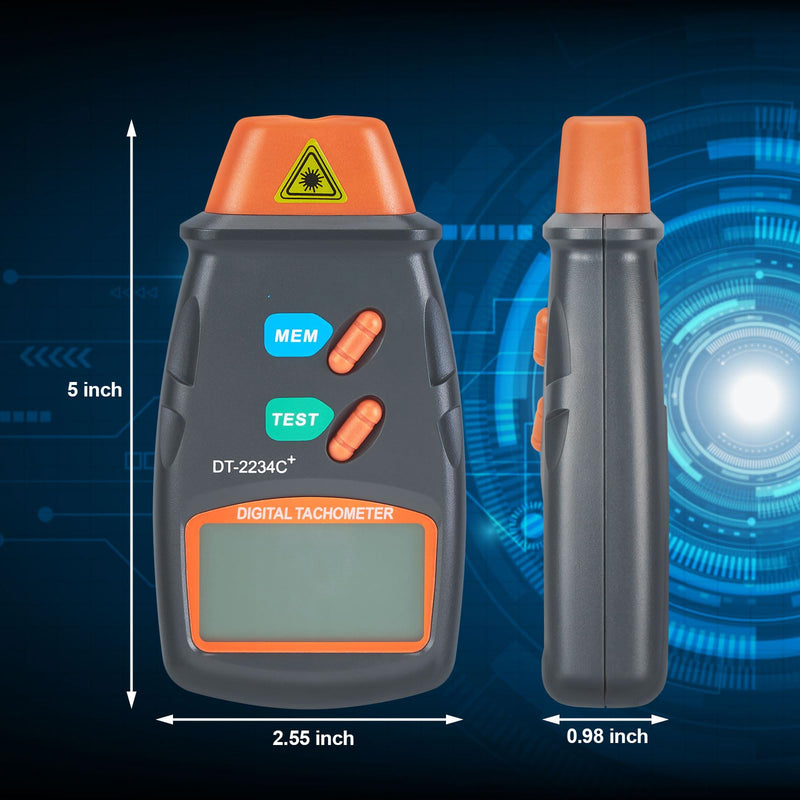 Digital Laser Photo Tachometer Non Contact RPM Tach, Noncontact Laser Photo Sensor with 2.5RPM to 99999 RPM