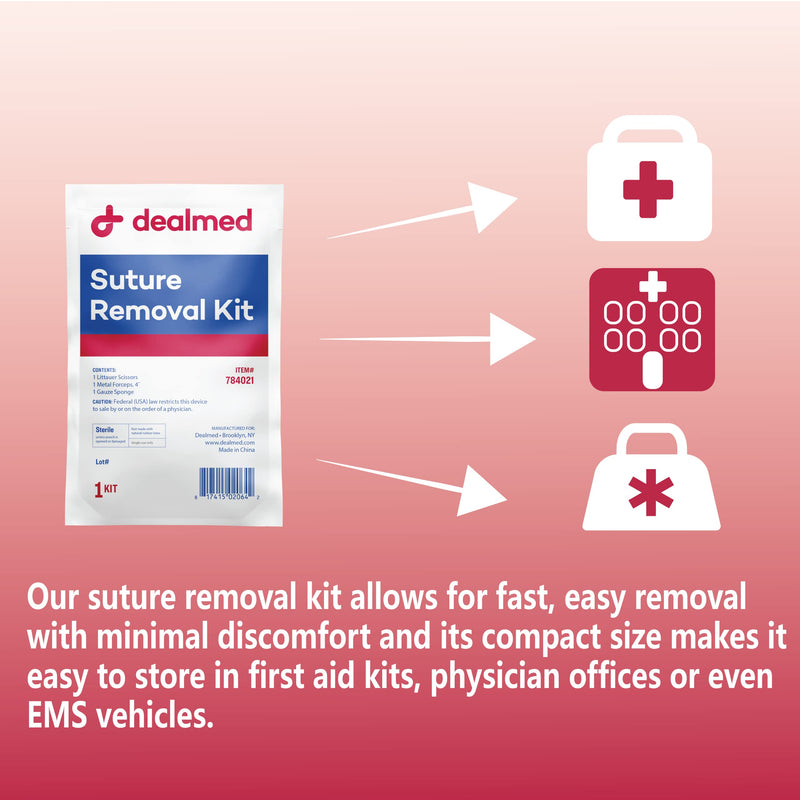Dealmed Sterile Suture Removal Kit, Includes Suture Removal Scissors, Forceps, and Gauze Sponge, Suture Removal Tool Single-Use Kit, Ideal for Hospitals and Clinics 1