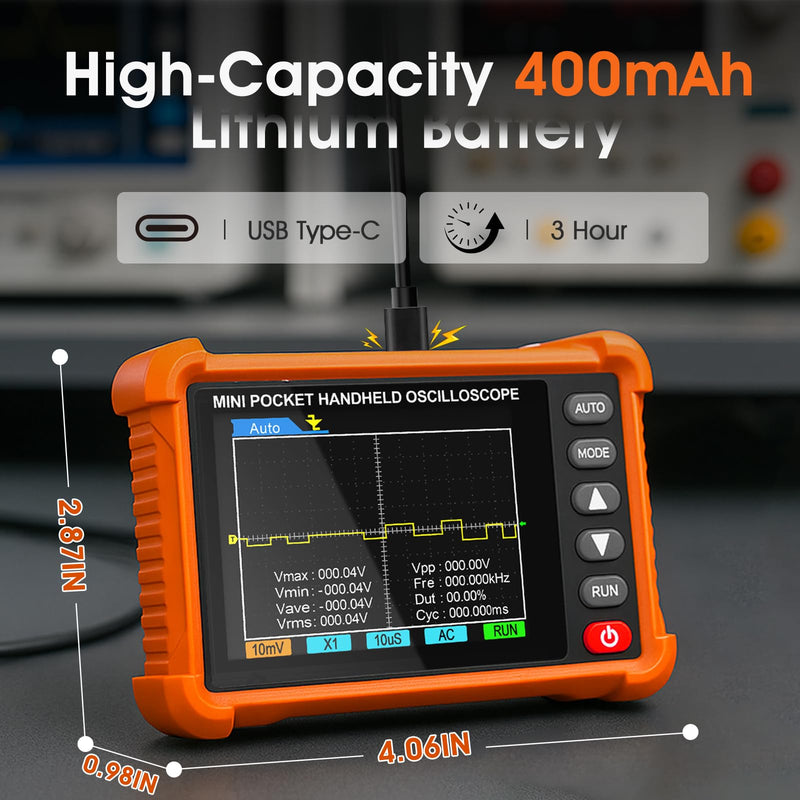 Handheld Oscilloscope, AIOMEST Portable Mini Pocket Digital Oscilloscope Kit with 500KHz Bandwidth 2.5MS/s, USB Osciloscopio Automotriz for Automotive DIY, Electronics Hobbyists, Student Lab orange