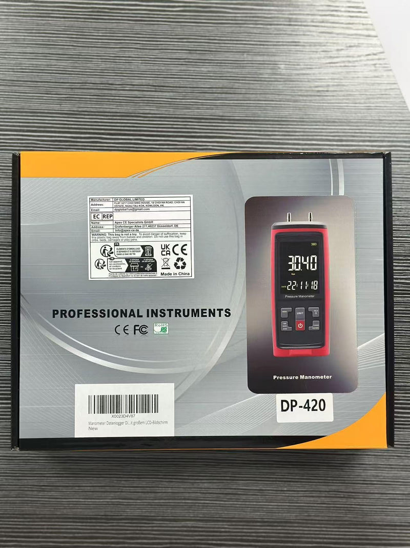 Manometer Data Logger Digital Manometer Gas Pressure Tester with ±200 inH2O Measuring Range, Differential Pressure Gauge 13 Selectable Units Manometer HVAC with Large LCD Screen