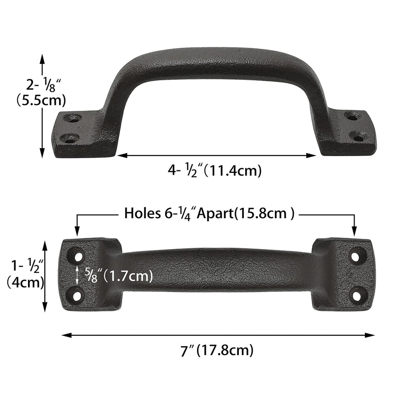 Barn Door Pulls Handles Heavy Solid Cast Iron Gate Handle, 7inch Metal Hardware for Sliding Barn Door Gate Fence Door Drawer Garage - Dark Brown 2 Pack Rustic Dark Brown