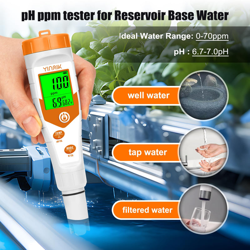 pH Meter for Hydroponics PPM EC Meter for Plant Nutrients Simultaneous Measurement of pH Conductivity TDS Temperature for Reservoir Tank Water DWC Aeroponic Garden Indoor Outdoor Growing 4 in 1 pH Meter with Calibration Liquid