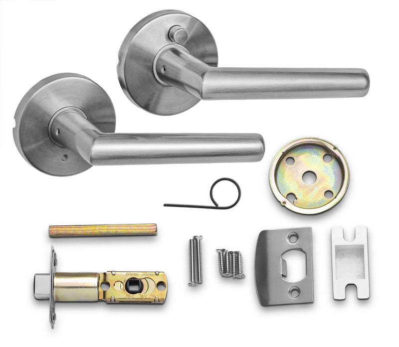 Berlin Modisch Privacy Lever Door Handle Sleek Round Easy to Open Locking Lever Set [for Bedroom or Bathroom] Reversible for Right & Left Sided Doors Heavy Duty - Satin Nickel Finish Privacy [Lock with no key required] Brushed Nickel