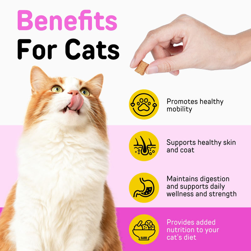 Cat Vitamins Chews, 15 in 1 Cat Multivitamin Treats for Health, Immune, Joint Support, Skin & Coat, & Digestion, Vitamins with Taurine, Omega-3s & Probiotics, Chicken (30 Day Supply) 1PCS