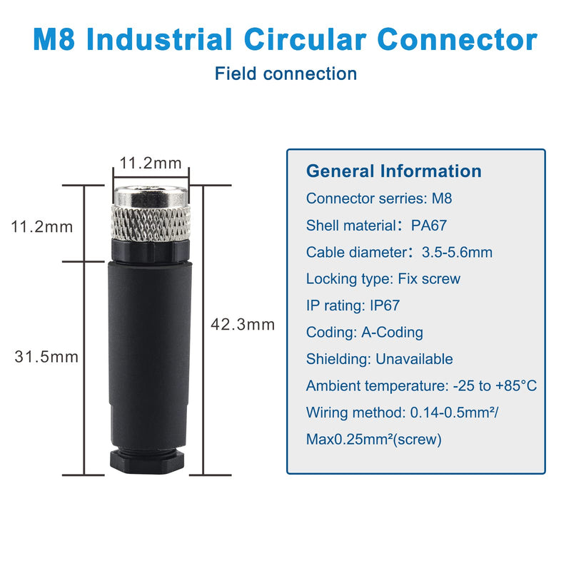 M8 4 Pin Male & Female Socket Panel Aviation Wire Connector,8mm Industrial Circular Sensor Connector,Outdoor Waterproof IP67 A Coding,4 Sets Male+Female