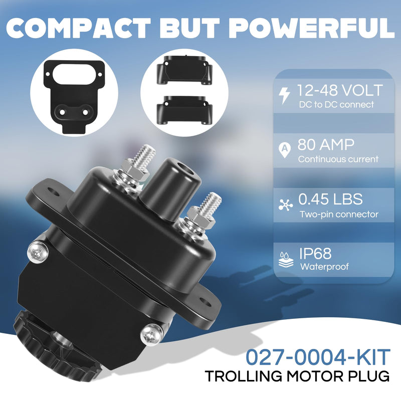 DC Trolling Motor Plug Replace for Battery Tender Power Connector, 027-0004-KIT Power Connector for 12V, 24V, 36V, 48V Systems, 80A/90A Capacity (L-Shaped & Linear)