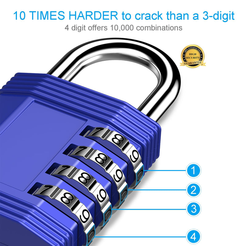 ZHEGE Combination Lock, 4 Digit Outdoor Waterproof Padlock for School Gym Locker, Fence, Gate, Toolbox (Blue) 1P, Blue