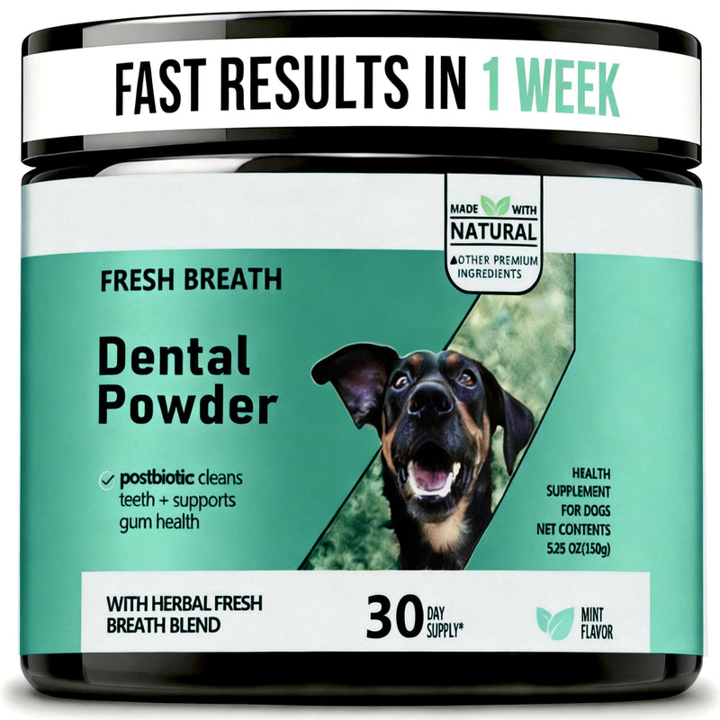 Dog Dental Powder for Plaque Removal - Gentle Dog Breath Freshener & Teeth Cleaning Powder Dental Care for All Dogs Green