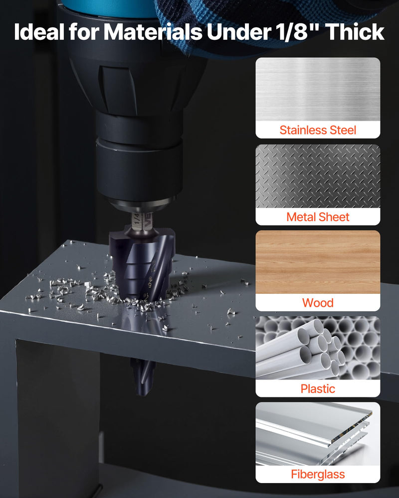 VEVOR Step Drill Bit Set, 1/8-7/8 inch, 3 Pieces Step Drill Bits, 1/4 inch Hex Shank, TiAlN Coating Cobalt HSS High Speed Steel, for Metal, Stainless Steel, Aluminum, Wood, Plastic, Fiberglass 1/8-7/8" (3-Piece Set)