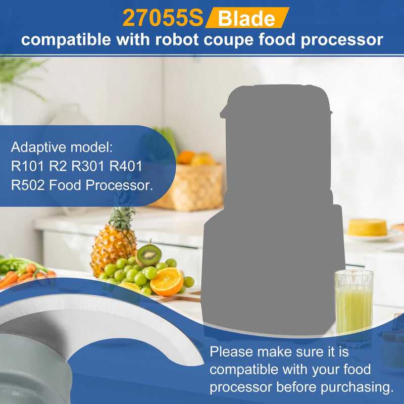 27055 S Smooth Blade Compatible with robot coupe Commercial Food Processor, Replacement for R101, R2, R2N, R2B, R2U, R301, R401，Stainless Steel Blade with Pitch, 1 Year Warranty