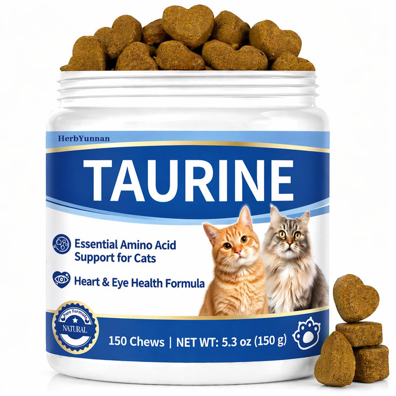 Taurine for Cats Supplement, Pure Cat Taurine Supplement for Heart & Eye Health Support, Immune Boost & Vitality - High Potency 200mg per Tablet - 150 Soft Chewable Delicious Natural Chicken Flavor
