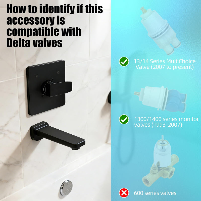 Replacement for Delta 13/14 Series Shower Valve Trim Kit, Premium Metal Tub Shower Handle Replacement Kit Compatible with Delta (Black) Black
