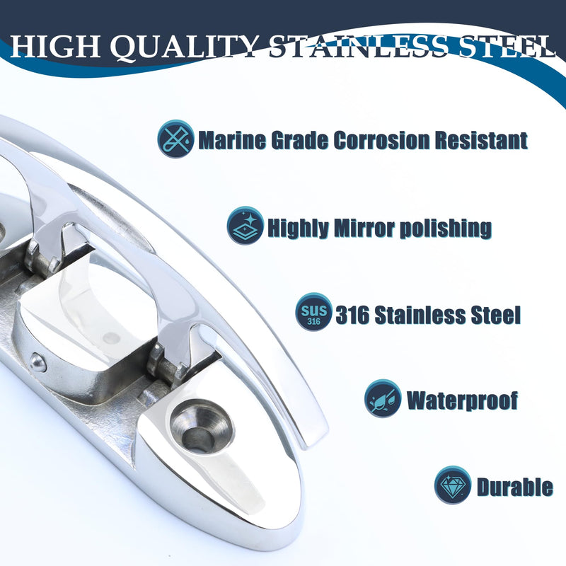 SHENGHUISS Boat Flip Up Cleat 316 Stainless Steel Folding Boat Cleats Flush Mount Marine Grade for Lines Mooring Accessories（4-1/2 inch / 6 inch）
