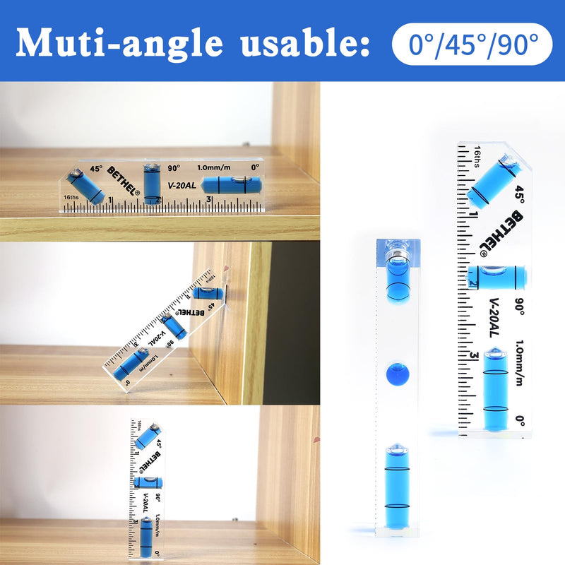 BETHEL Small Level Mini Bubble 90°/180°Spirit Level,4 Inch Shatterproof Cross Check Pocket Level Picture Hanging Levels Tools for Machinist,Construction & Household 4inch-blue