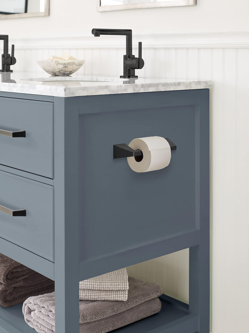 Amerock BH36001MB | Matte Black Pivoting Double Post Toilet Paper Holder | 9-5/16 inch (237 mm) Length Toilet Tissue Holder | Blackrock | Bath Tissue Holder | Bathroom Hardware | Bath Accessories