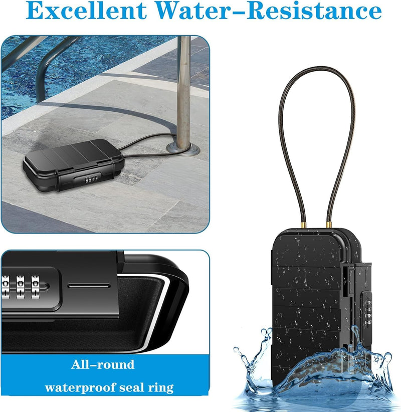 AMIR Portable Safe Box for Travel, Combination Security Case LockBox with Code, Waterproof Anti-Theft Mini Travel Safe Box with Removable Chain, Portable Lock Box for Car Hotel Personal Items Safe Black
