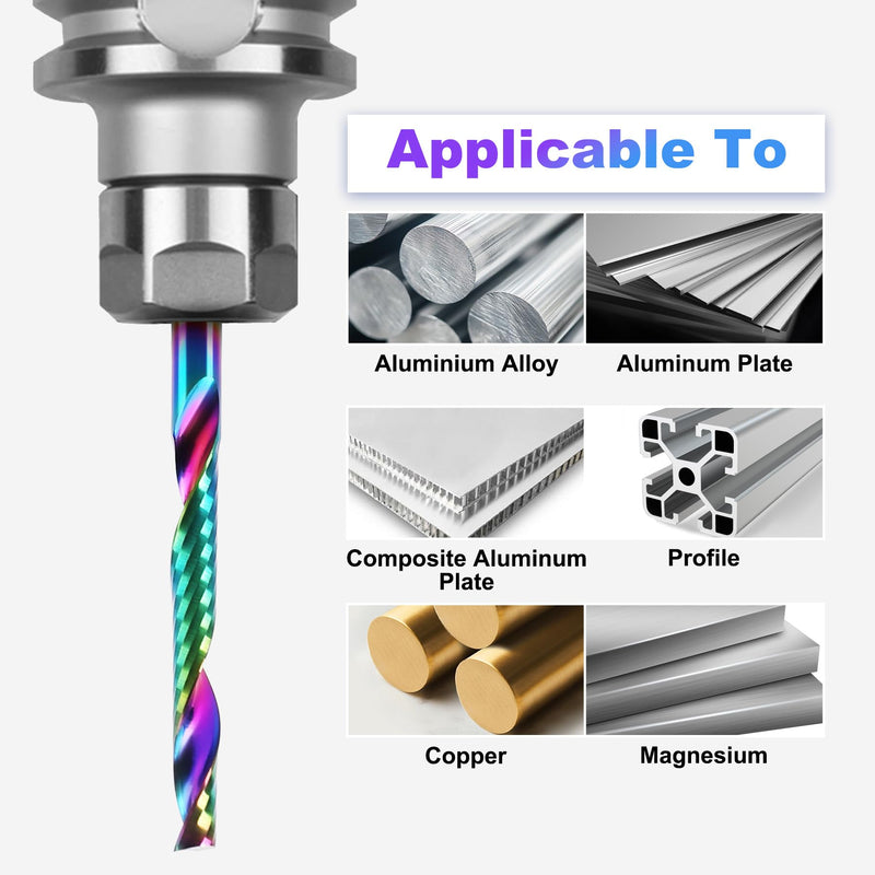 10 Pcs O Flute Up Cut Router Bits, 1/8 inch Shank Single Flute CNC End Mill, Spiral Solid Carbide Milling Cutters with DLC Coating, Ideal for Aluminum, Plastic, Acrylic, Wood, MDF and PVC