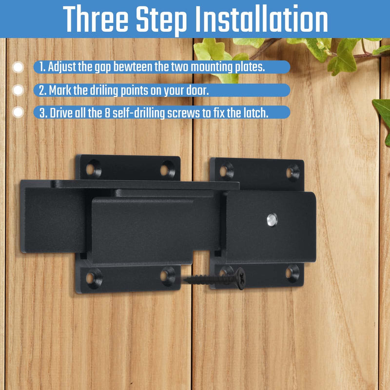 3Pack Flip Gate Latch Lock with Padlock Hole, 3.5mm Aluminum Alloy Door Latch for Outdoor Wooden Fence, Swing Open Gate, Double Gate, Barn Door, Shed, Vinyl Fence, Yard, Black