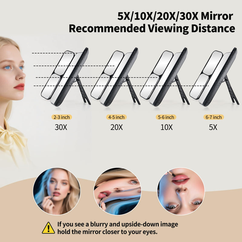 Tri-fold Vanity Mirror with Light,Rechargeable Travel Makeup Mirror with 5X/10X/20X/30X Magnifying Mirror,Touch Screen Dimming Light Up Vanity Mirrors for Travel Home,Black Black