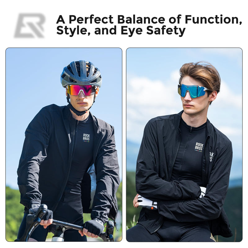 ROCKBROS Performance Cycling Glasses with 3 Interchangeable REVO Lenses, Photochromic, Polarized and Yellow White+pink