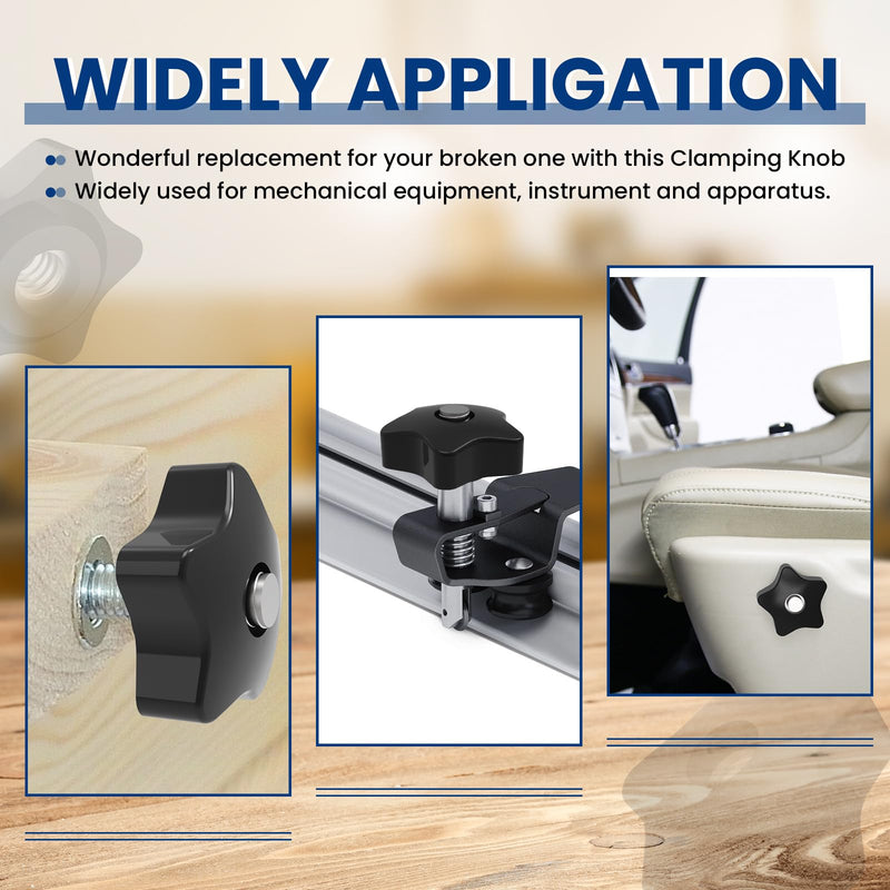 5/16-18 Thread Knob Nut, 6 Pack 5/16 Star Shape Hand Tighten Clamping Knobs Black Screw-On Nuts 5/16-18
