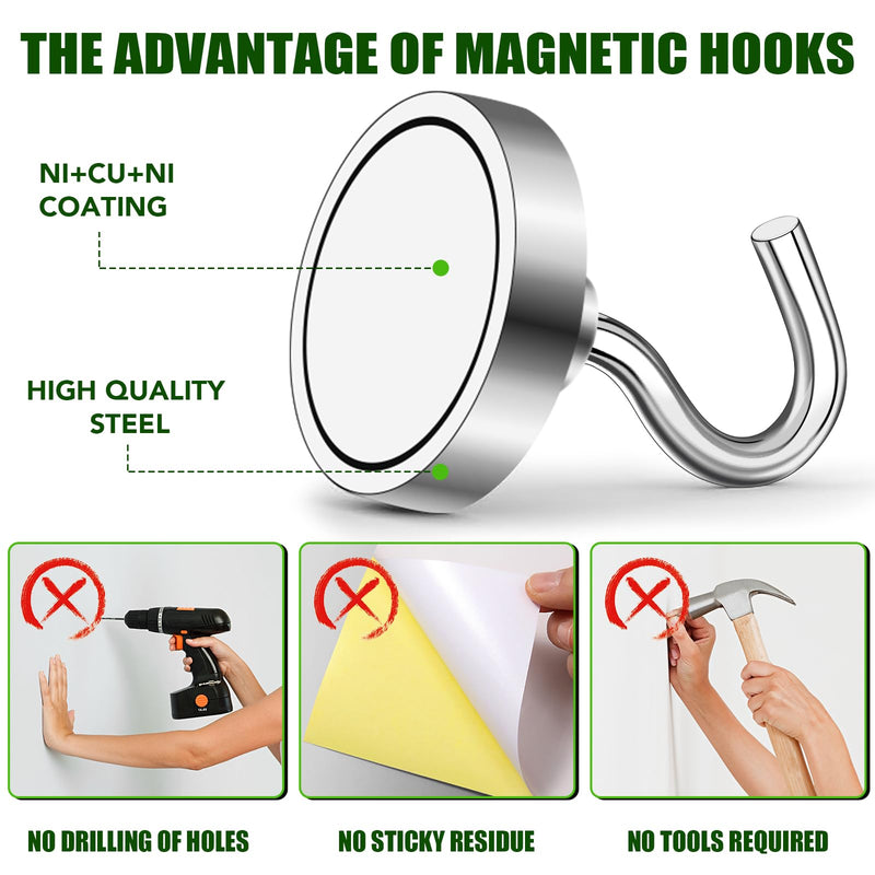 MIKEDE 12 Pack Magnetic Hooks Heavy Duty, 80lbs Strong Magnets with Metal Hooks for Cruise Cabins, Industrial Strength Magnets Hooks Perfect for Hanging on Cruise Ships, Refrigerator 80lbs Magnetic Hooks