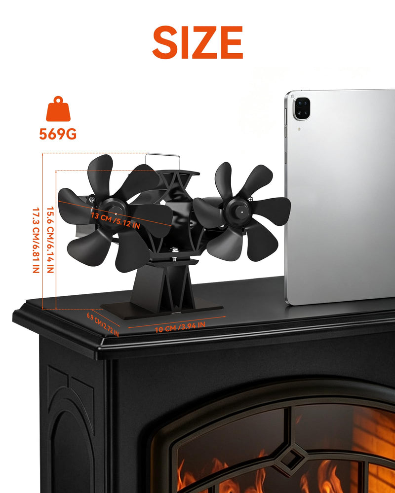 Wood Stove Fan Heat Powered, Dual Motor Fireplace Fan for Log Burning Stove 12 Blades Medium Fan