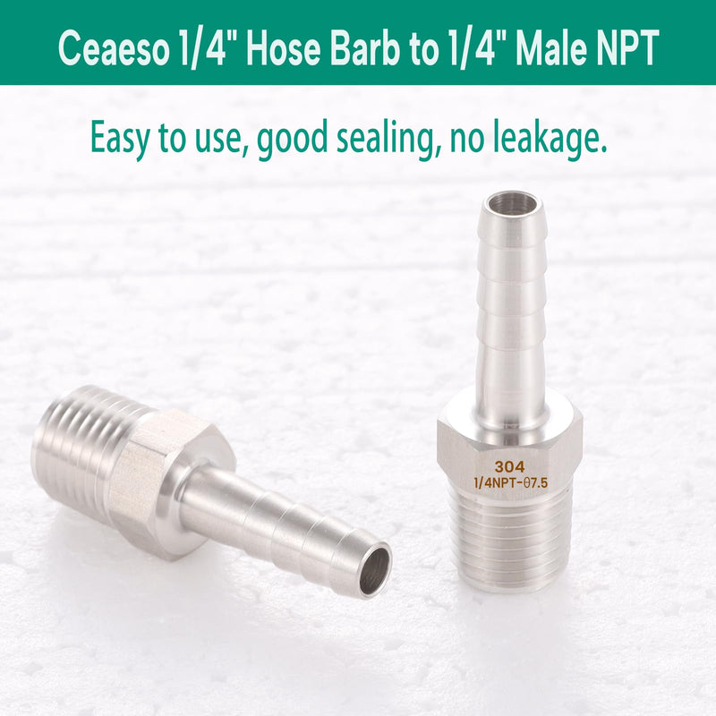 304 Stainless Steel 1/4" Hose Barb to 1/4" Male NPT Home Brew Fitting Water Fuel Air，lead-free (Pack of 4)…