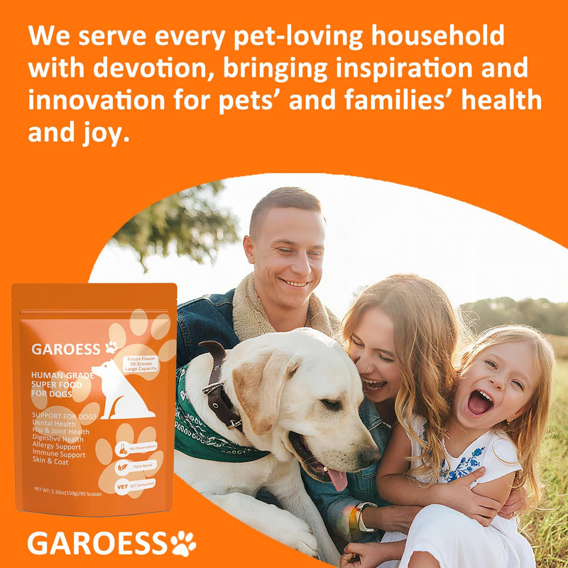 Human Grade Superfood for Dogs, Premium Green Powder, Cranberry,Pumpkin Powder, chlorella for Dental & Teeth, Hip & Joint, Gut Health, Allergies, Immune, Skin, Large Size, 90 Scoops（5.3oz