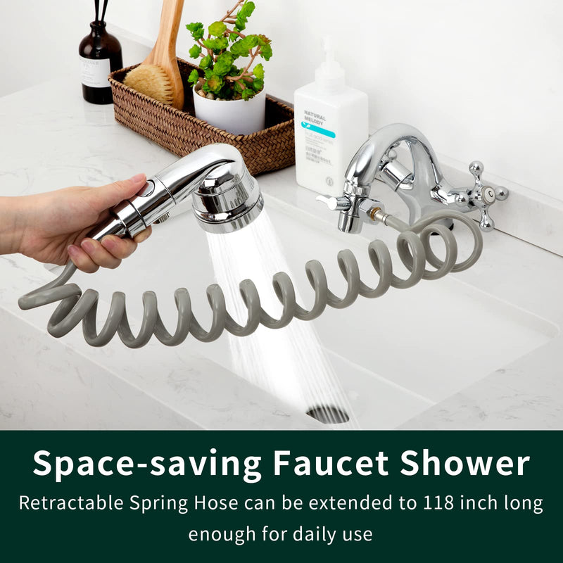 ZCONIEY Sink Faucet Sprayer Attachment Hair Pet Rinser Showerhead with Stop Water-saving Function a-silver