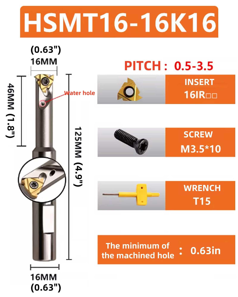 5/8 inch HSMT16-16K16 Right Hand Internal Threading Boring Bar with 11pcs 16IR AG60 Carbide Inserts + 10pcs Replacement Screws, Good Seismic Performance for Steel and Stainless Steel 5/8in holder +16IR AG60 Inserts