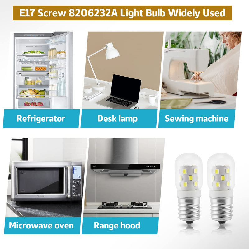 LED 8206232A Microwave Light Bulb (2 Pack) E17 LED Bulbs Replacement 8206232A Whrilpool Microwave 40w Light Bulb - 360LM Daylight White 6000K for Refrigerator Stove Range Hood Daylight White Bulb 2 Pack