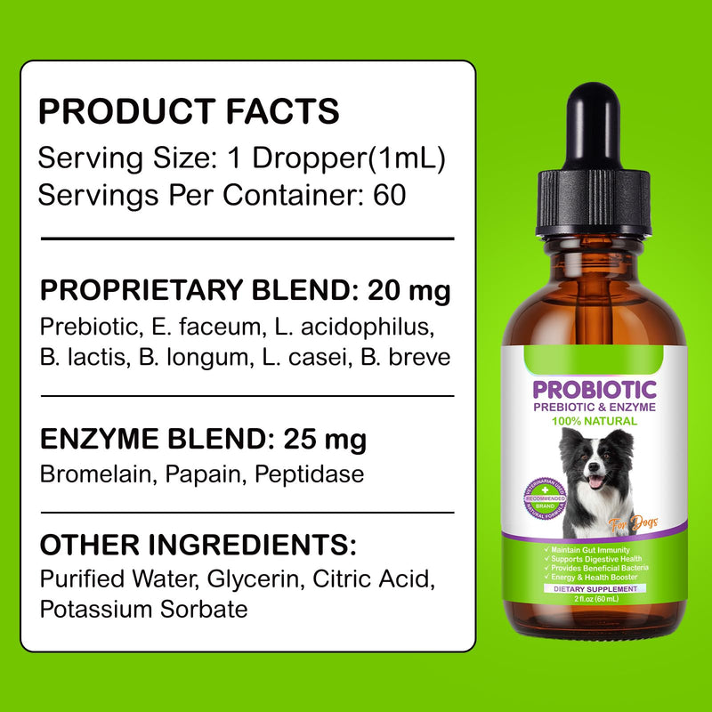 Dog Probiotic Drops, 3 in 1 Probiotic Supplement for Dogs with Natural Ingredients Supports Dog Digestive, Skin Coat & Immune Health, Daily Gut Support, Dogs Liquid Probiotic Supplement - 2 fl oz