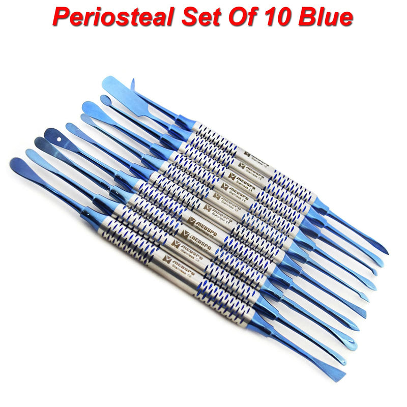 MEDSPO Professional Dental Elevators | Composite Restorative Implants | Luxating Filling | Surgical Root Extraction Spreading | Osteotome Periotome Instruments (Periosteal Elevator Blue Set of 10)