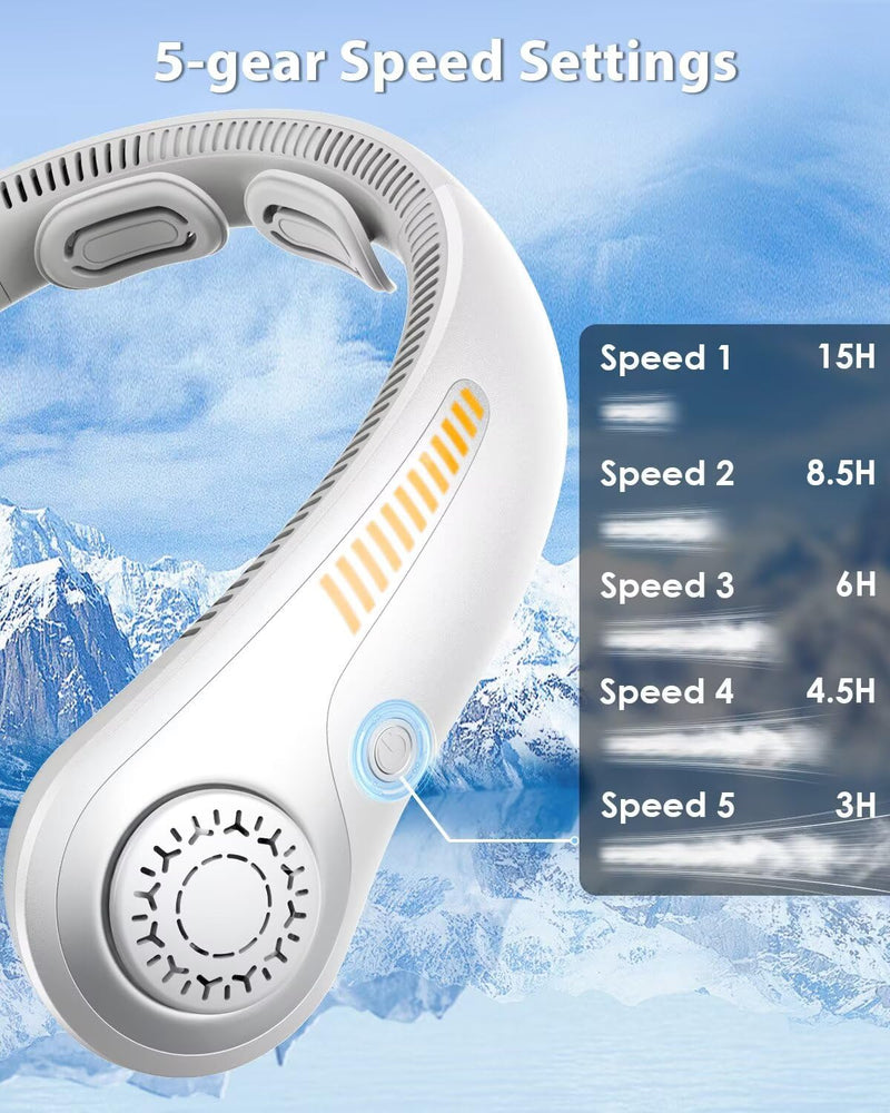 Portable Neck Fan Rechargeable Wearable Personal Fan Blow Cold Air, 5 Speeds, USB Battery, Neck Cooler with Neckbrace, Gift for Men Women, Sports, Gardening, Home, Outdoors, Travel, Camping Gray