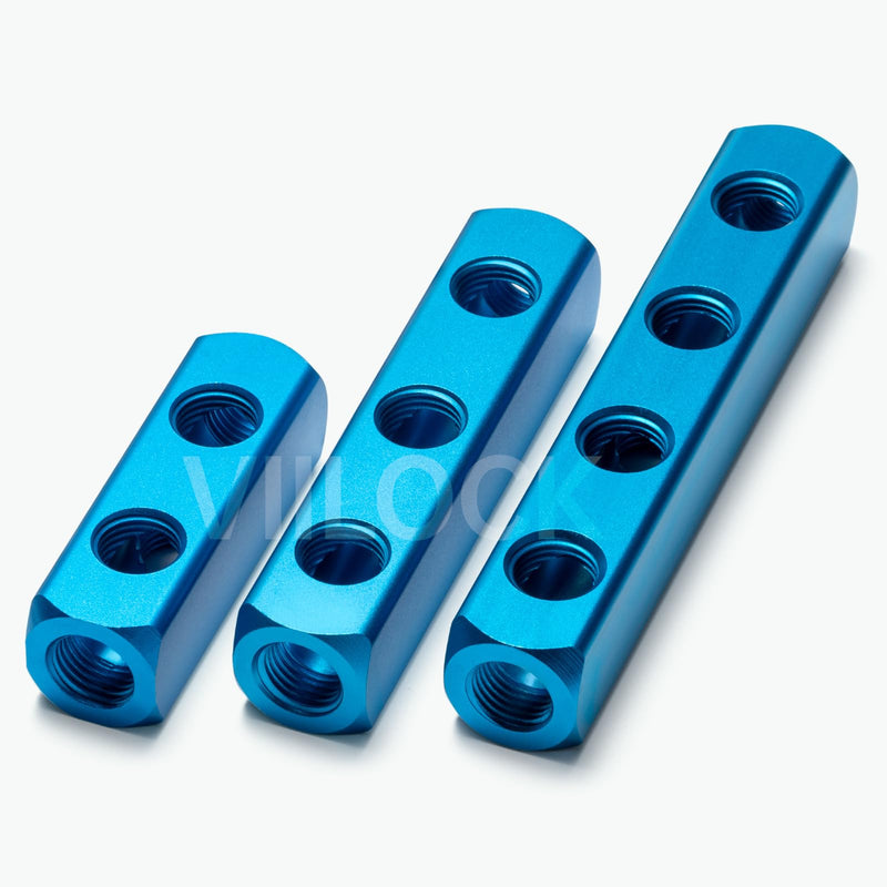 2Pcs Aluminum Block 1/4"PT, Pneumatic Manifold Air Distribution Block, Air Compressor Manifold Fitting (4 Way 7 Port) 4 Way 7 Port