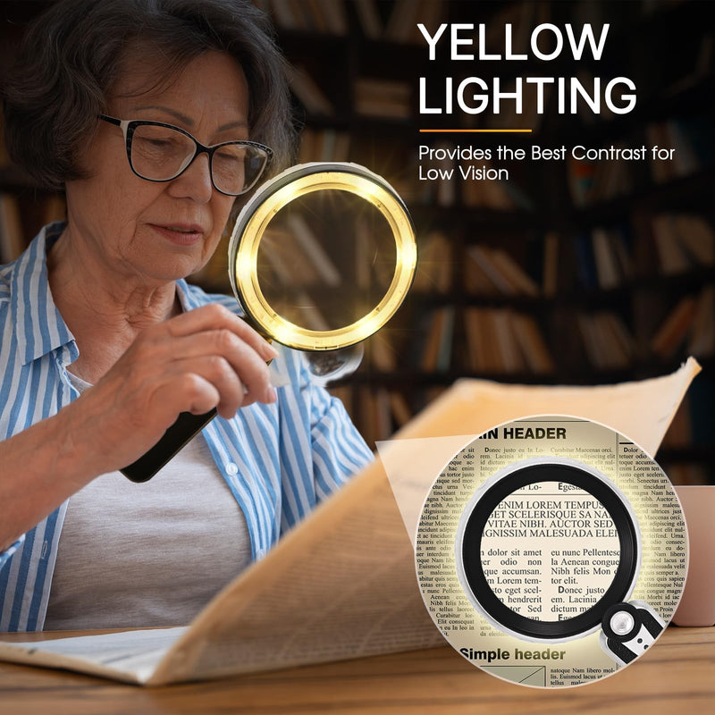 45X Magnifying Glass with Light, 4.6 Inch 1200mAh USB Rechargeable, 6 Lighted Modes, Large Handheld Magnifier for Low Vision Seniors with Macular Degeneration, Reading, Jewelry, Coins - Black