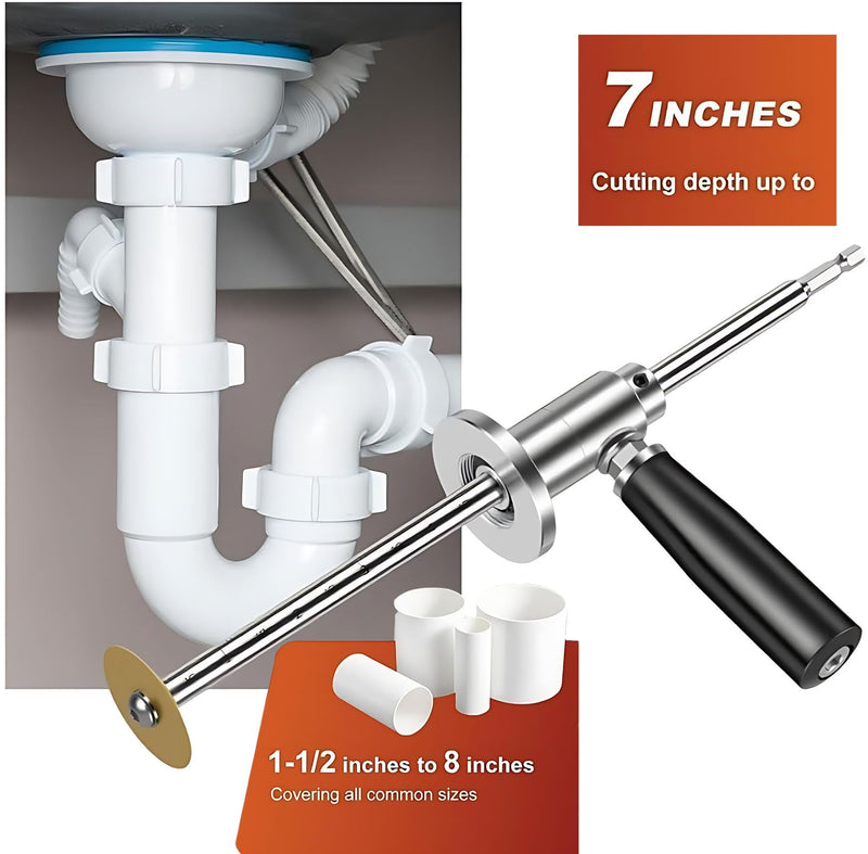 Inside Pipe Cutter for PVC Pipe Cutter, with Diamond Grit Cutting Wheel and Handle, Fit for 1-1/2 Inch to 8 Inch,7 Inch Adjustable Cutting Depth,1/4in Hex Shank Fit for Impact Drivers 1 Set