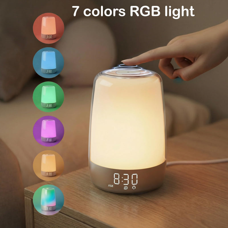 winshine Touch Wake Up Night Light with Sunrise Simulation Alarm Clock, 3 Ways Dimmable Warm White Bedside Lamp for Kid Bedrooms RGB Ambient Table Nightstand Light,Sleep Aid Snooze Timer Mode